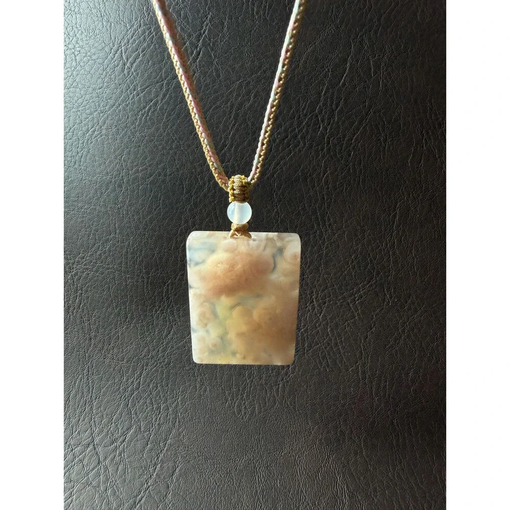 Pink Icy cream untreated Flower Agate Peace Buckle Pendant Necklace Statement